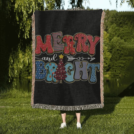 Merry and Bright Chistmas Tree Cute Christmas Woven Blankets