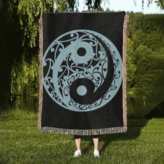 Yin And Yang In A Koru Pattern In A Light Blue Woven Blankets