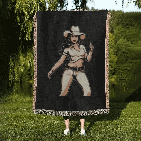 Line Dance Line Dancing Cowgirl Woven Blankets