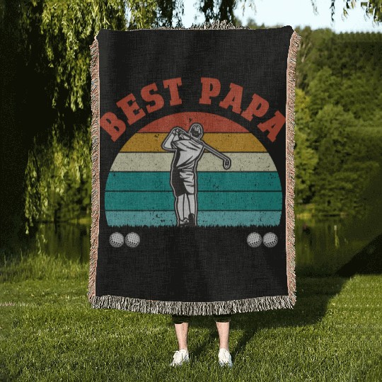 Retro Best Papa By Par Fathers Day Golf Gift Woven Blankets