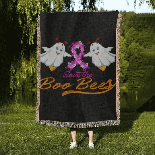 Fun Boobs Save The Boo Bees Breast Cancer Woven Blankets