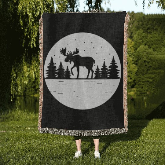 Moose Forest Deer Elk Canada Nature Wilderness Woven Blankets