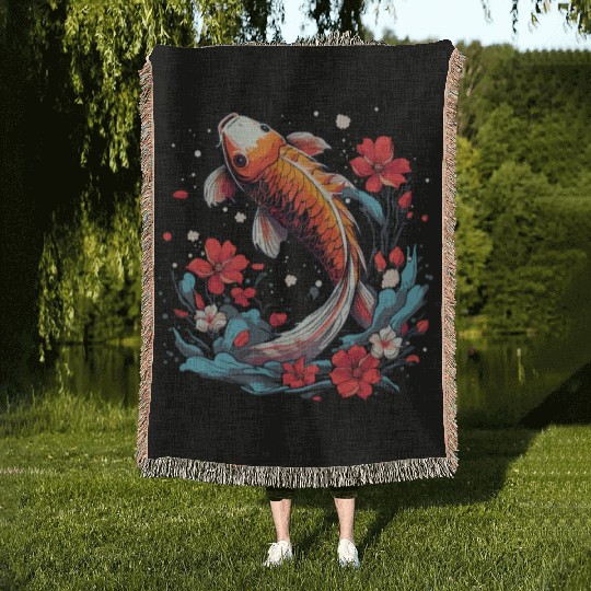 Koi Fish Koi Carp Japanese Koi Garden-Pond Koi Woven Blankets