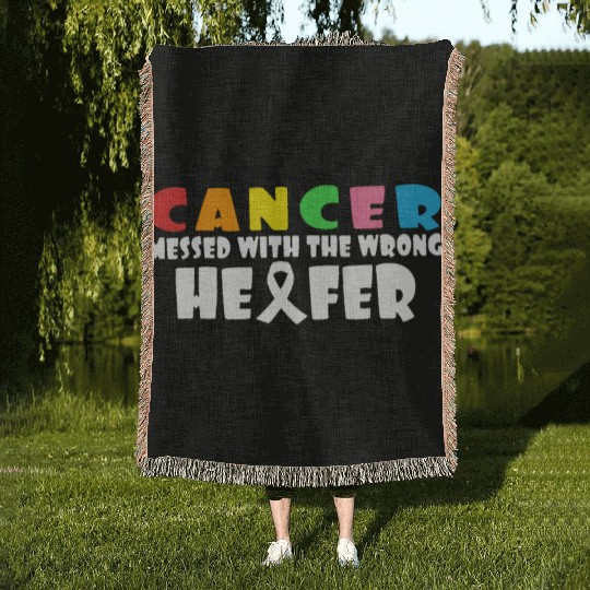 Cancer Messed With The Wrong Heifer Cow Lover Woven Blankets