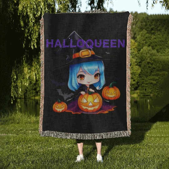 Hallo Light Blue Witch Woven Blankets