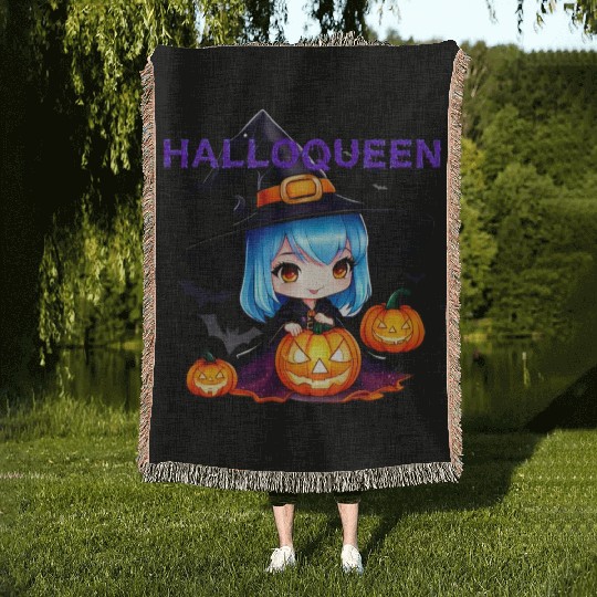 Hallo Light Blue Witch Woven Blankets