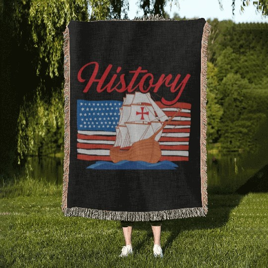 Sailing Into History Columbus' Way Columbus Day Woven Blankets