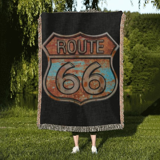 Route 66 vintage sign - Rusty metal sign Woven Blankets