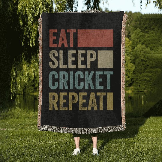 Retro Eat Sleep Cricket Repeat Funny Cricket Woven Blankets