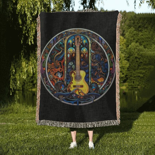 Funny Guitar Artistic Style - Guitar Stained Glass Woven Blankets