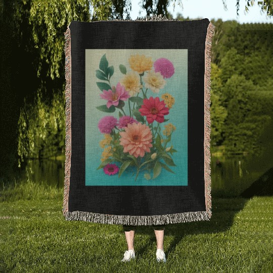 Peach and Pink Spring Flowers Woven Blankets