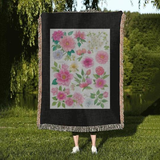 Lavender and Lilac Spring Flowers Woven Blankets