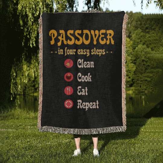 Passover 4 steps Clean Cook Eat Repeat Matzah Woven Blankets