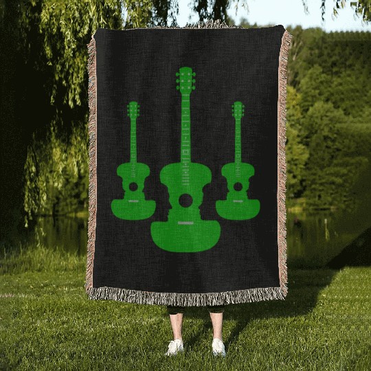 Green Acoustic Guitar Woven Blankets