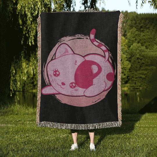 Cat lover pet gift kawaii cat Woven Blankets