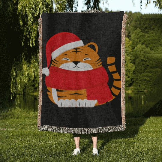 Cute Winter Tiger Cub Woven Blankets