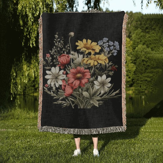 Vintage Woven Blankets Pressed Flowers Cottagecore Nature
