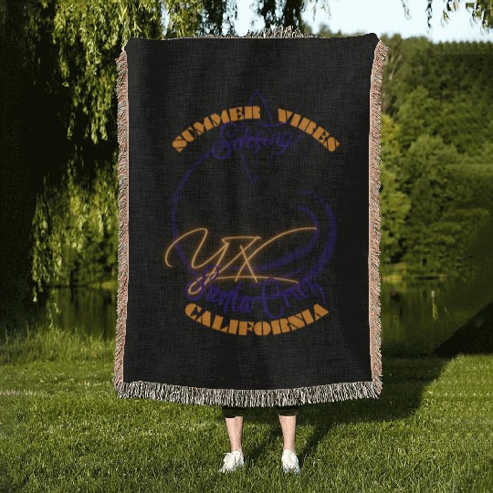 Santa Cruz California summer vibes surfing Woven Blankets