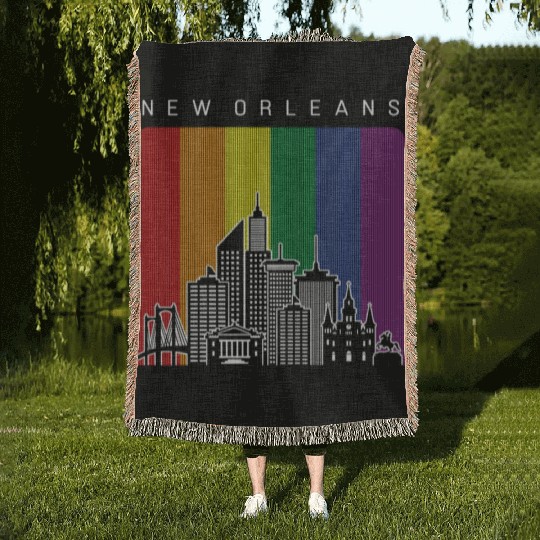New Orleans Louisiana Rainbow Flag LGBT Pride Woven Blankets