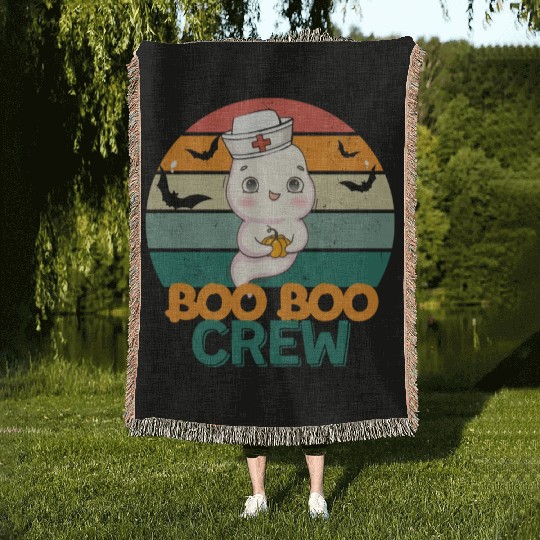 Boo Boo Crew Ghost Halloween Paramedic Nurse Ghost Woven Blankets