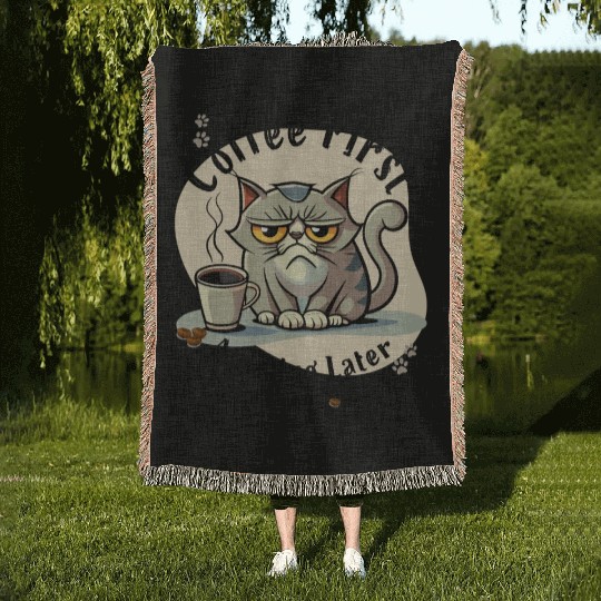 Coffee First - Adulting Later (...maybe) Woven Blankets