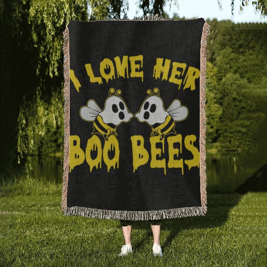 I Love Her Boo Bees Halloween Woven Blankets