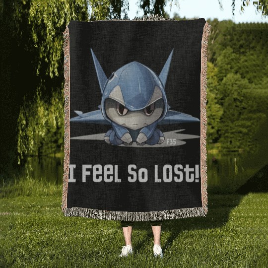 Little Lost Cute F35 Fighter Plane Illustration Woven Blankets