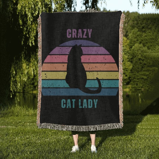 crazy cat lady Woven Blankets
