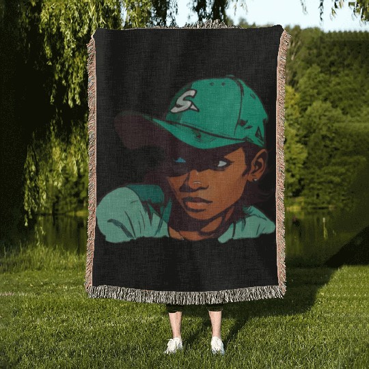 Light Skin Girl in Baseball Hat Woven Blankets