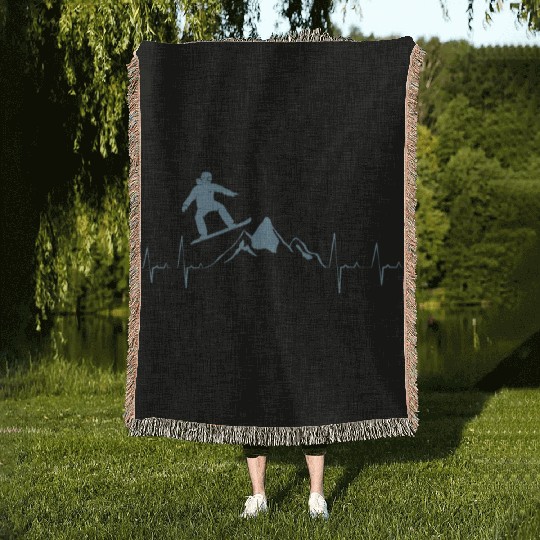 Snowboarder Heartbeat Snowboarding Heart Beat Woven Blankets
