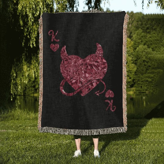 Halloween Card Game King of Hearts Devilish Woven Blankets
