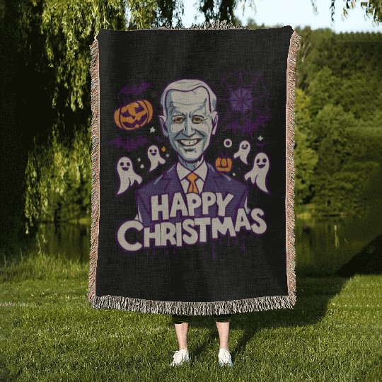 Happy Christmas Joe Biden Funny Halloween Woven Blankets