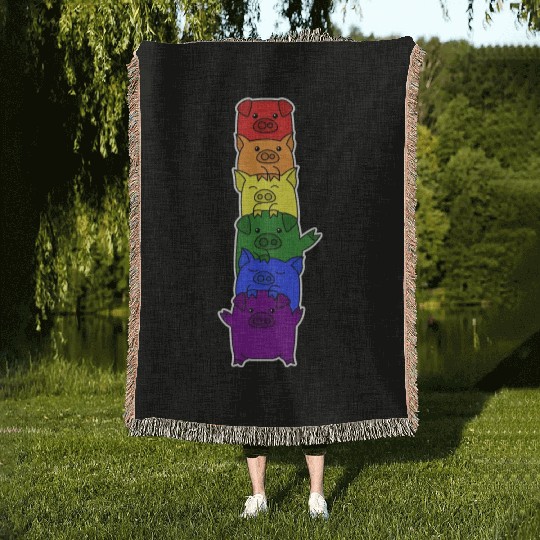 LGBT+ Flag Pig Design for proud LGBT+ People Woven Blankets