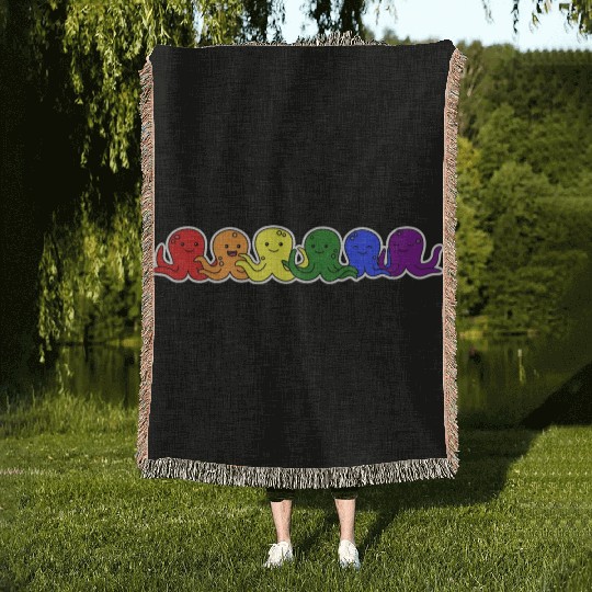 LGBT+ Flag Octopus Design for proud LGBT+ People Woven Blankets