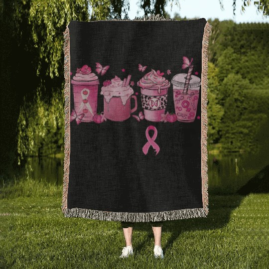breast cancer coffee support squad Woven Blankets