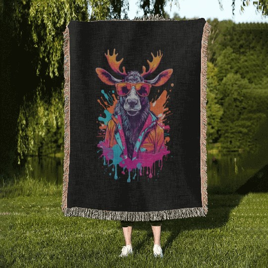 Cool Moose With Sunglasses Woven Blankets