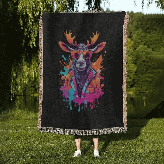 Cool Moose With Sunglasses Woven Blankets