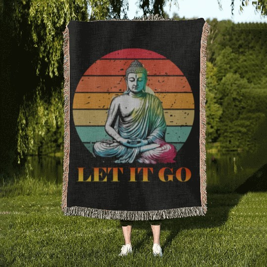 Let It Go, Yoga Buddhism Retro Woven Blankets