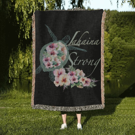 Lahaina Strong: Hibiscus and Sea Turtle Woven Blankets