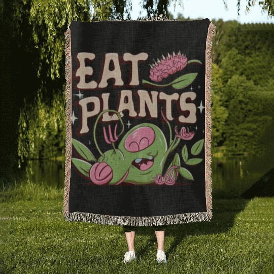 eat plants Woven Blankets