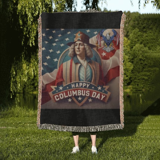 happy columbus day Woven Blankets