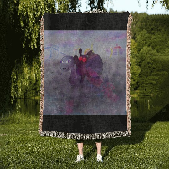 Mothman and Bessie the Lake Erie Monster's Vacay Woven Blankets