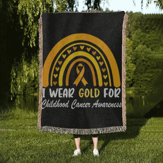 I Wear Gold For Childhood Cancer Awareness Woven Blankets
