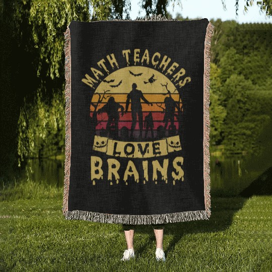 Math Teachers Love Brains Halloween Woven Blankets Math
