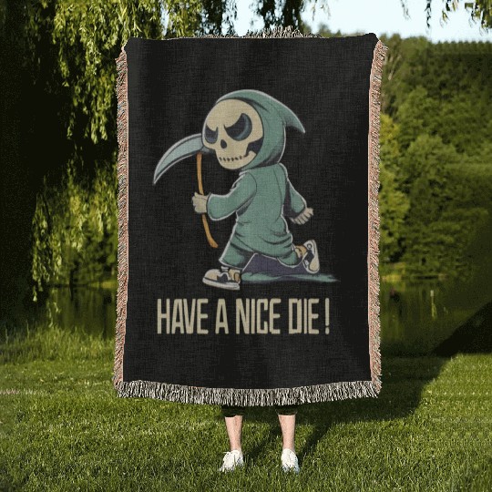 Cute Chibi Grim Reaper Woven Blankets