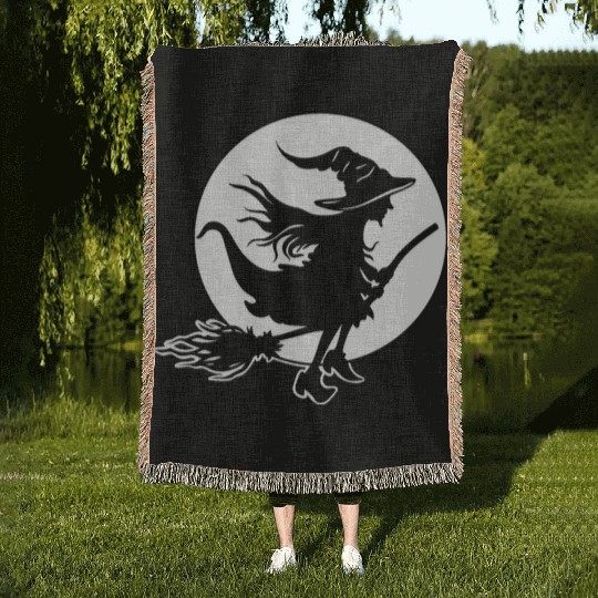 Witch Wizard Broom Halloween Woven Blankets