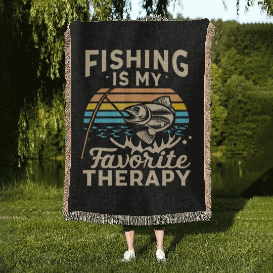 Fishing is My Favorite Therapy Woven Blankets
