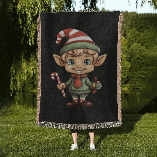 Christmas Elf Candy Cane X-Mas Pajamas Party Woven Blankets