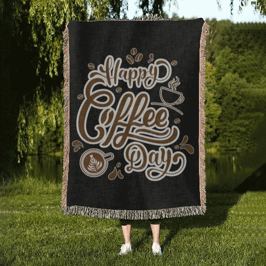 Happy Coffee Day Woven Blankets