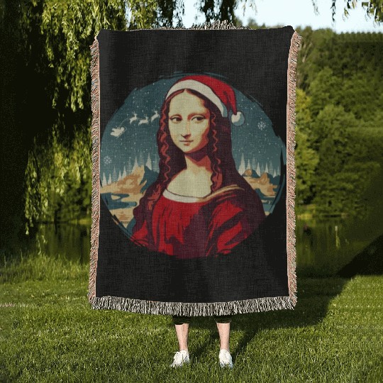 Mona Lisa Funny Christmas Art Woven Blankets
